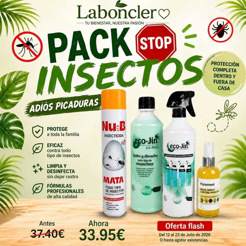 Pack Adios Insectos: Insecticida Nu-B + Eco-Jin Ice-Mint con Difusor + Repelente Cosmético de Insectos